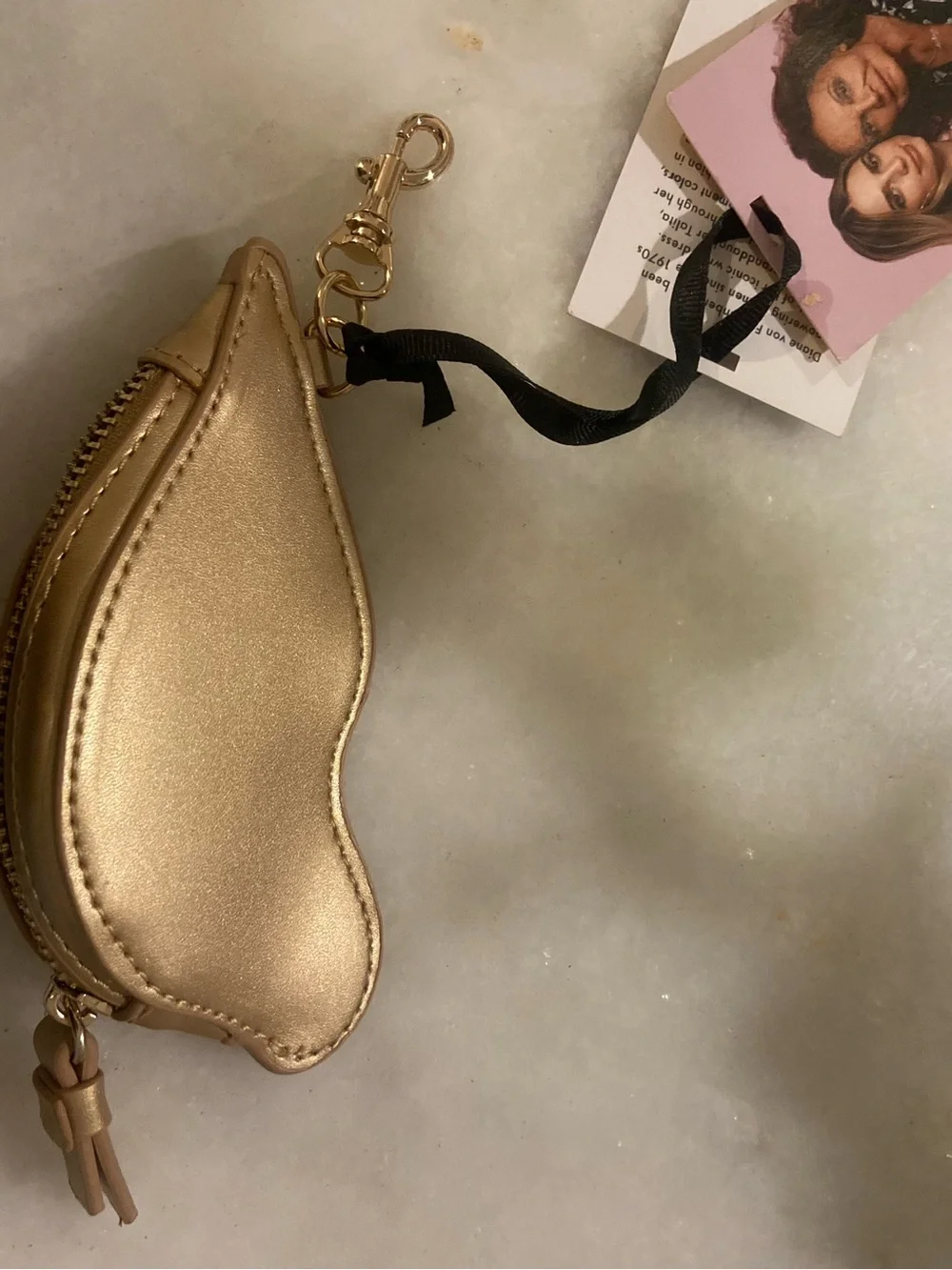 NWT Diane von Furstenberg Gold Lip-Shaped Keychain Pouch DVF